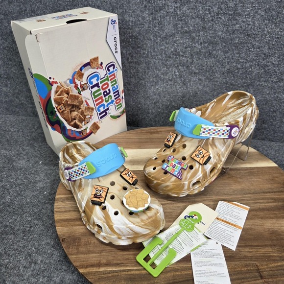 Crocs Classic Clog Shoes Kids Size J5 Brown White Cinnamon Toast Crunch Jibbitz - Picture 1 of 16